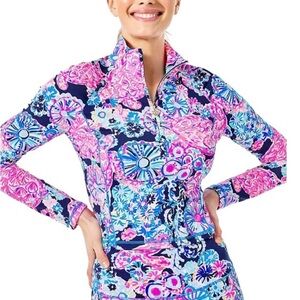Lilly Pulitzer Justine Crop Half Zip High Tide Navy In Turtle Amazement